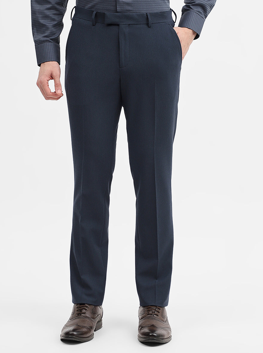Blue Solid Super Slim Fit Formal Trouser | JadeBlue Youth