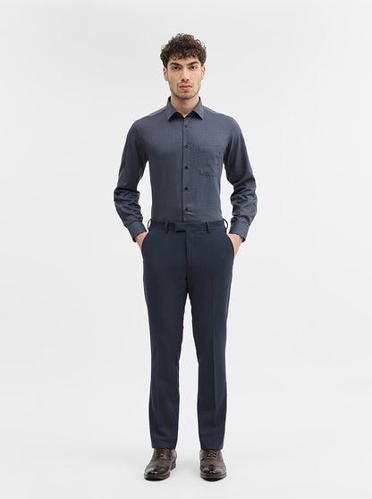 Blue Solid Super Slim Fit Formal Trouser | JadeBlue Youth