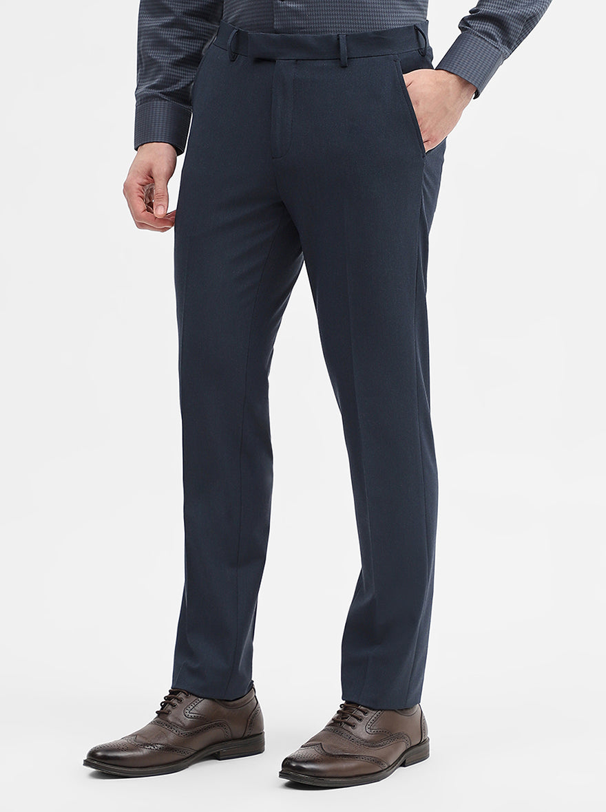 Blue Solid Super Slim Fit Formal Trouser | JadeBlue Youth