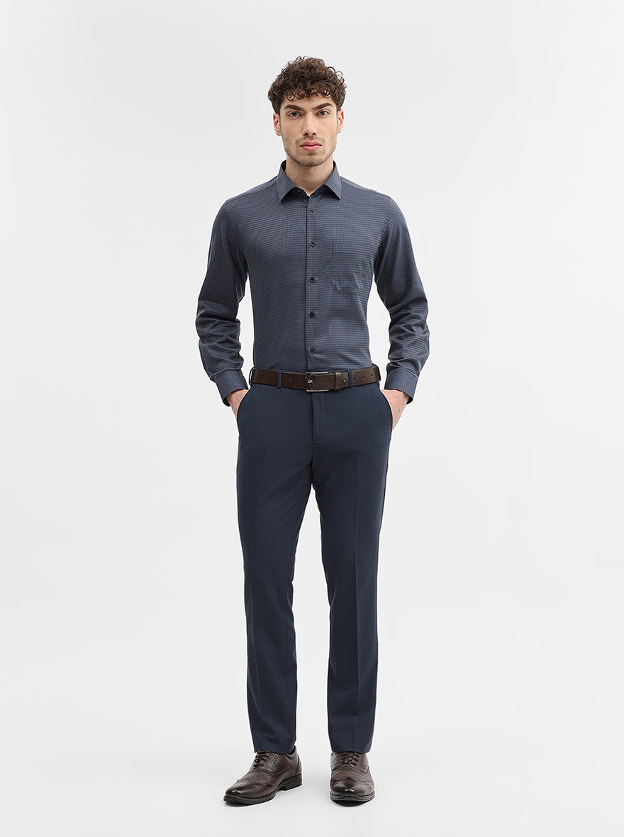 Blue Solid Super Slim Fit Formal Trouser | JadeBlue Youth