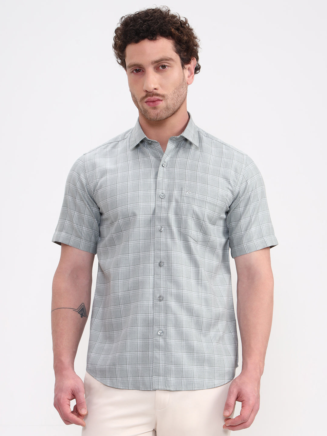 Green Checked Smart Fit Semi Casual Shirt | Greenfibre