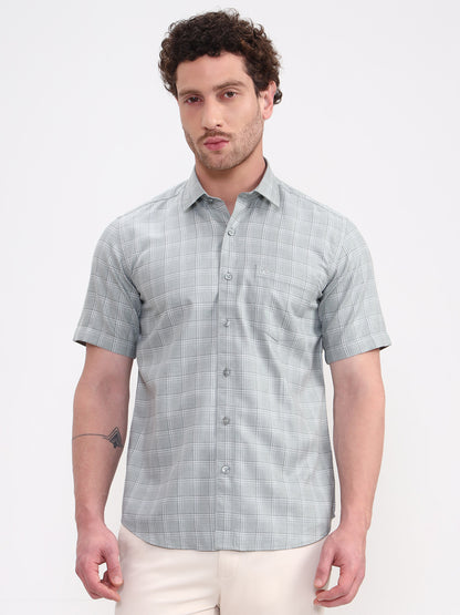 Green Checked Smart Fit Semi Casual Shirt | Greenfibre