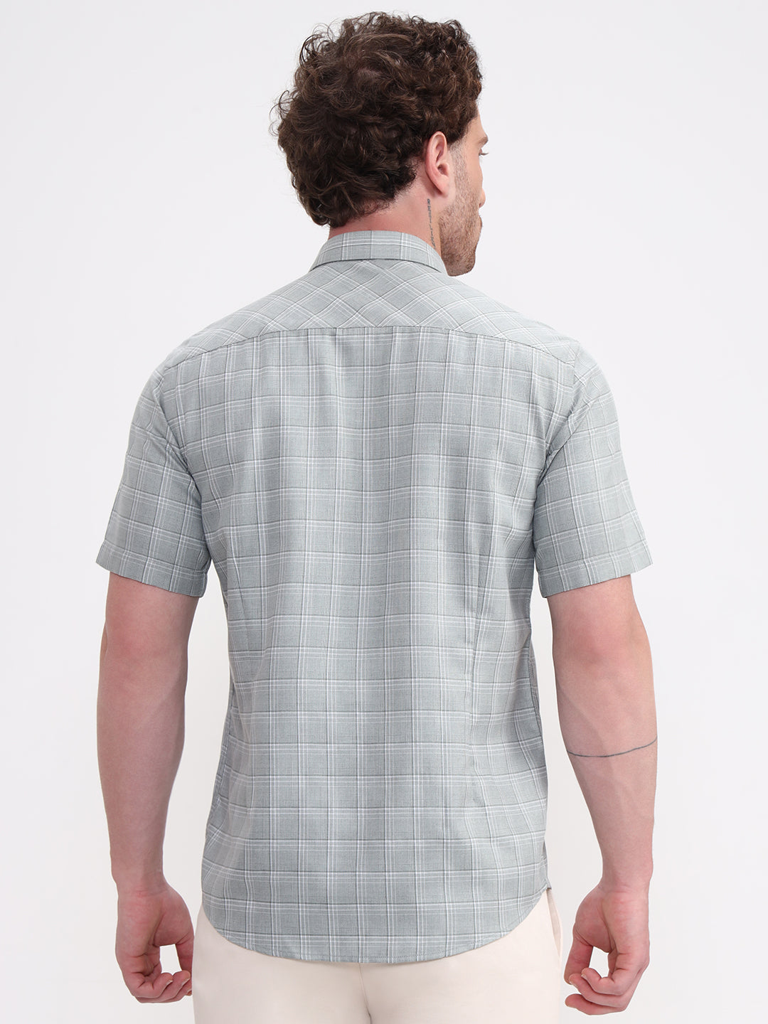 Green Checked Smart Fit Semi Casual Shirt | Greenfibre