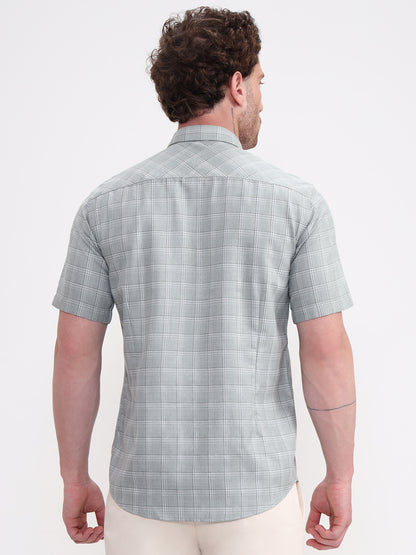 Green Checked Smart Fit Semi Casual Shirt | Greenfibre