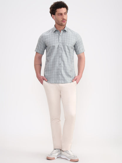 Green Checked Smart Fit Semi Casual Shirt | Greenfibre