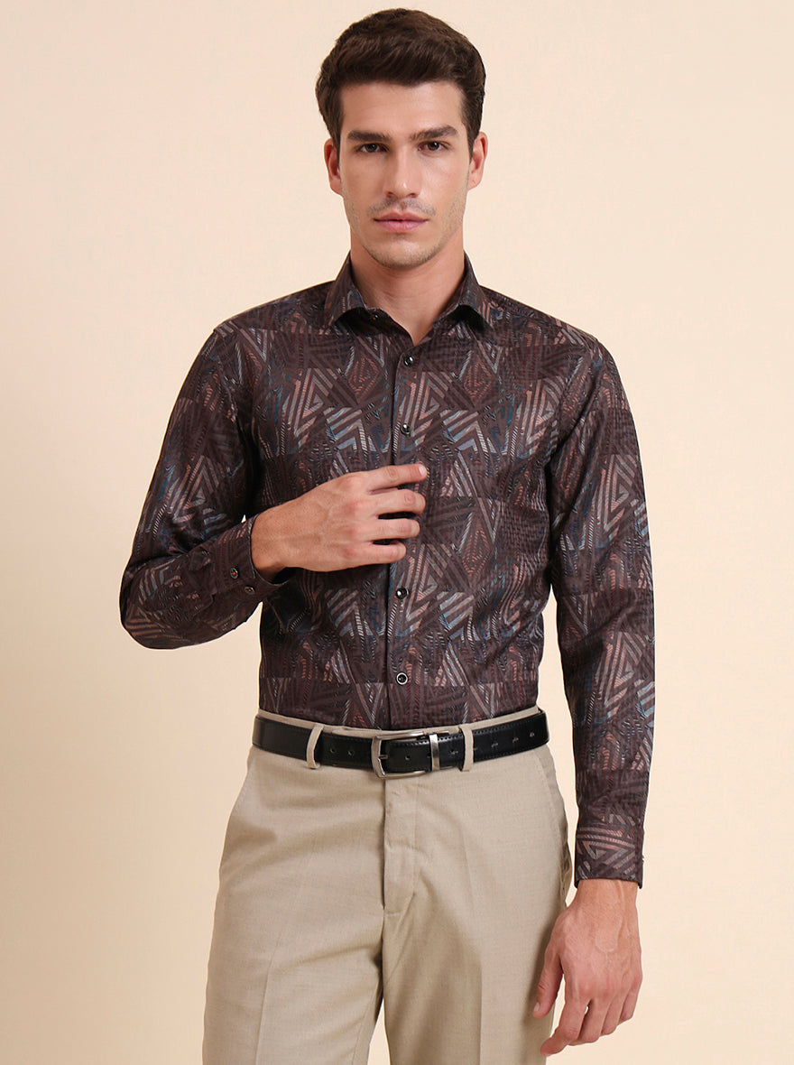 Brown Printed Slim Fit Party Wear Shirt | Greenfibre