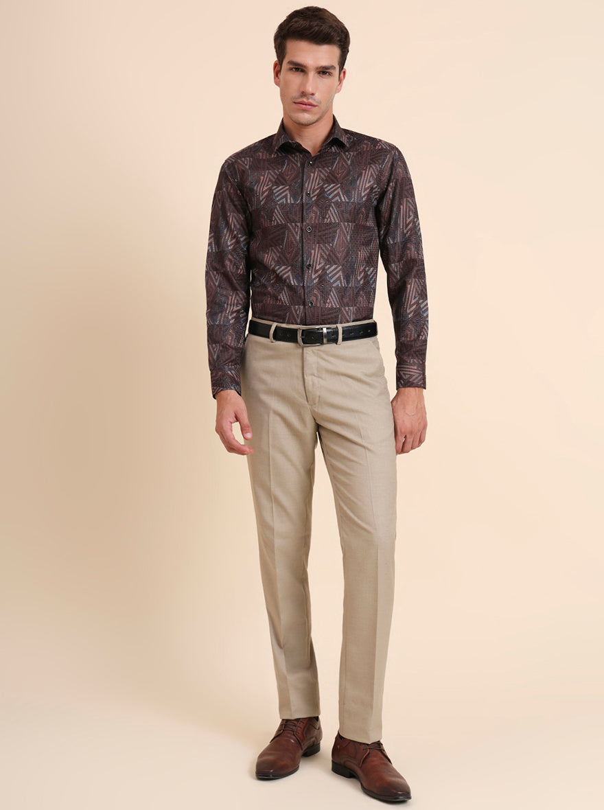 Brown Printed Slim Fit Party Wear Shirt | Greenfibre