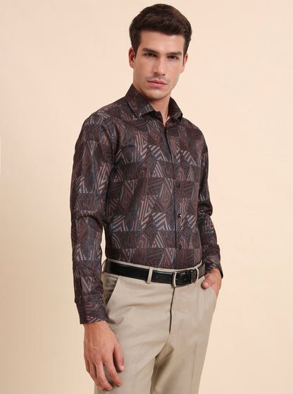 Brown Printed Slim Fit Party Wear Shirt | Greenfibre