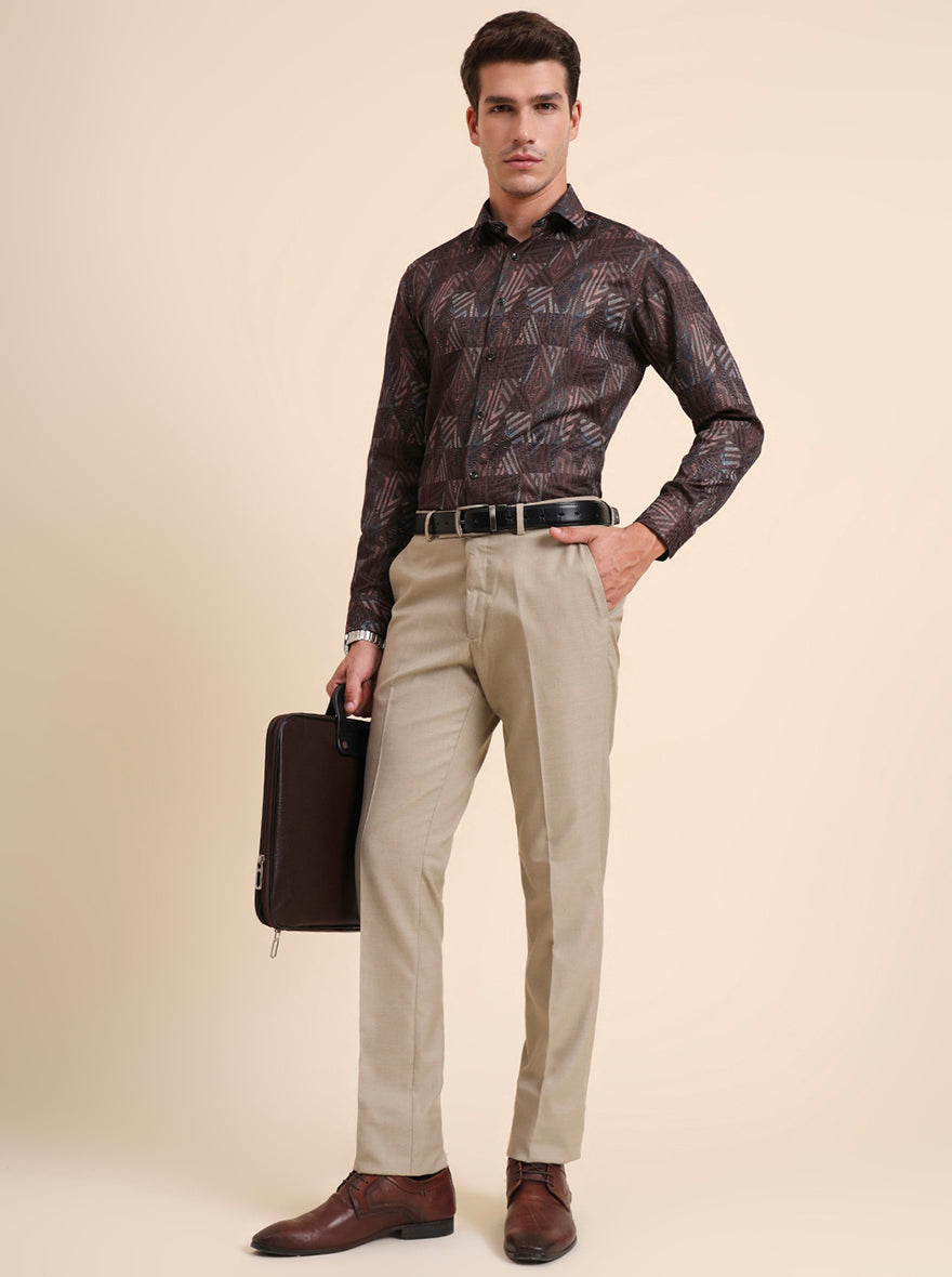 Brown Printed Slim Fit Party Wear Shirt | Greenfibre