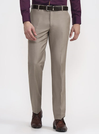 Beige Solid Regular Fit Formal Trouser | JadeBlue