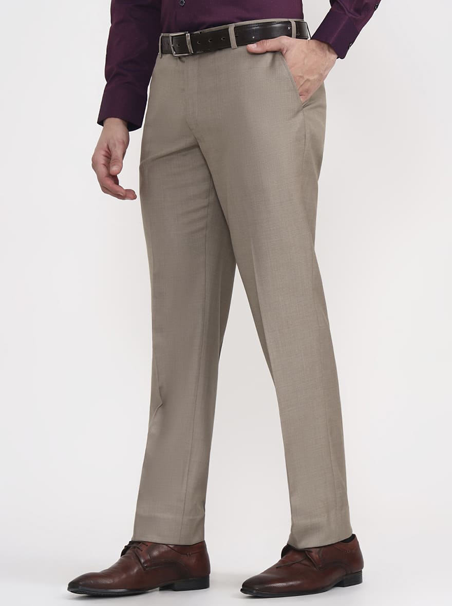 Beige Solid Regular Fit Formal Trouser | JadeBlue