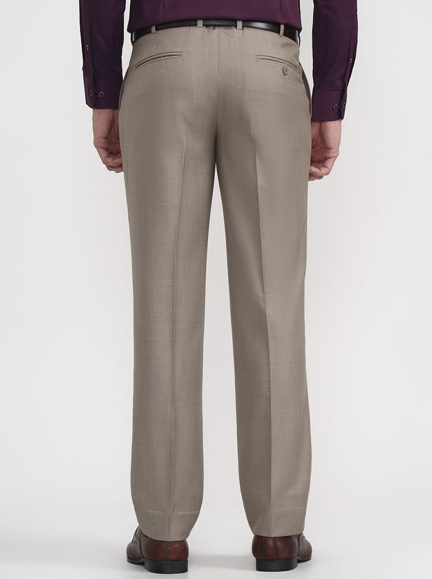 Beige Solid Regular Fit Formal Trouser | JadeBlue