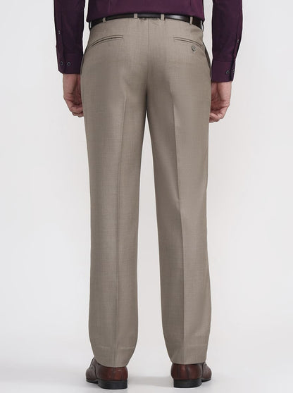 Beige Solid Regular Fit Formal Trouser | JadeBlue