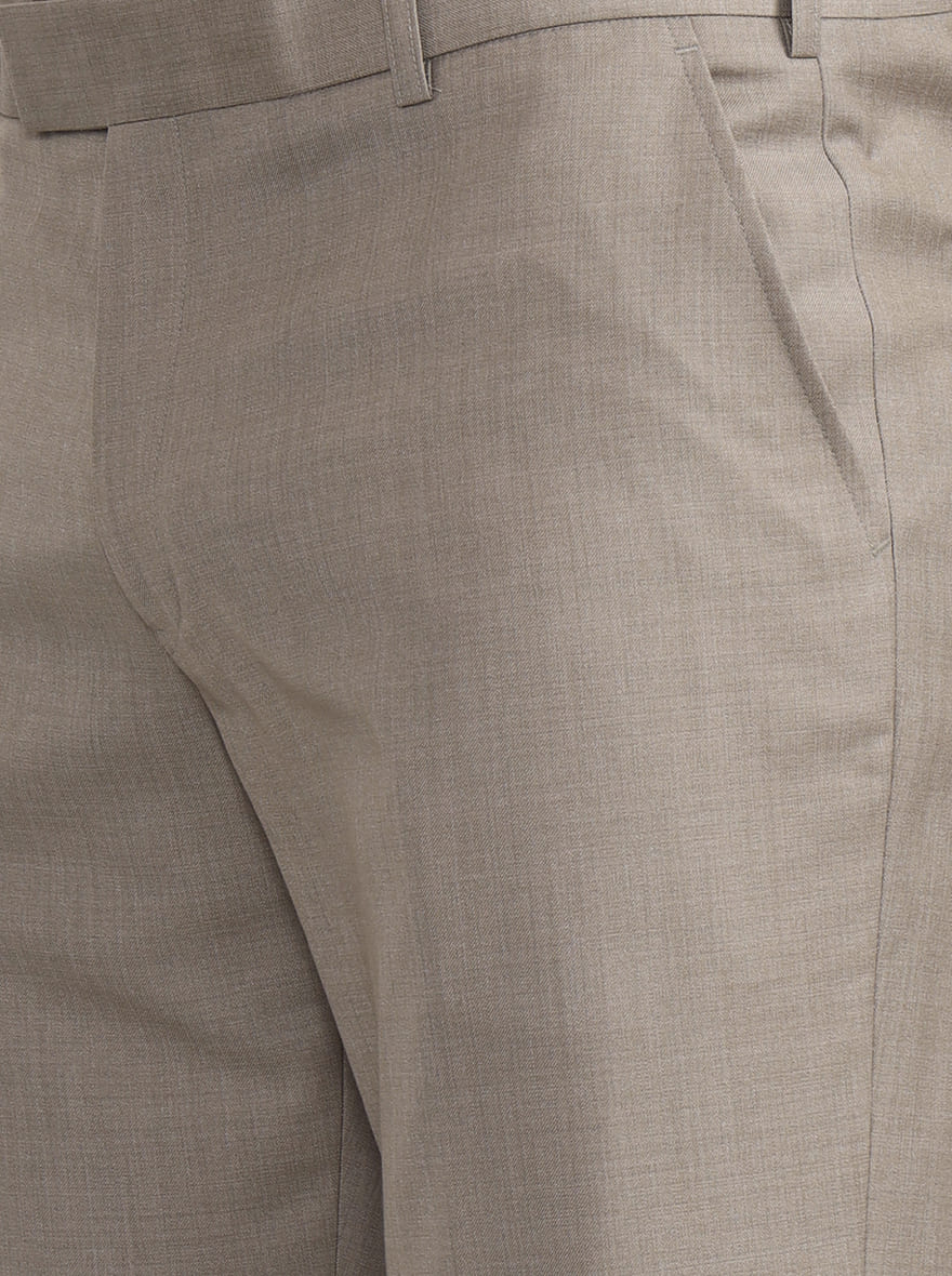 Beige Solid Regular Fit Formal Trouser | JadeBlue