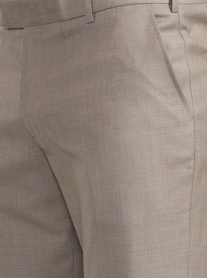 Beige Solid Regular Fit Formal Trouser | JadeBlue