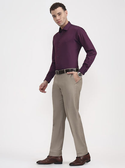 Beige Solid Regular Fit Formal Trouser | JadeBlue