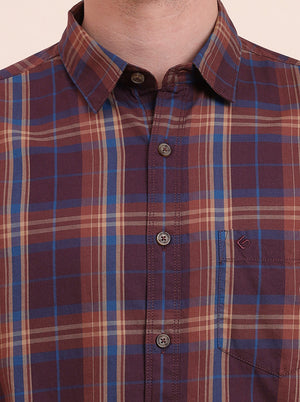 Purple Checked Slim Fit Casual Shirt | Greenfibre