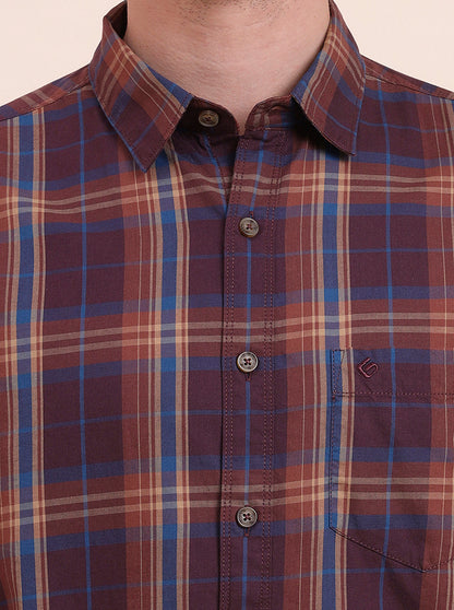 Purple Checked Slim Fit Casual Shirt | Greenfibre