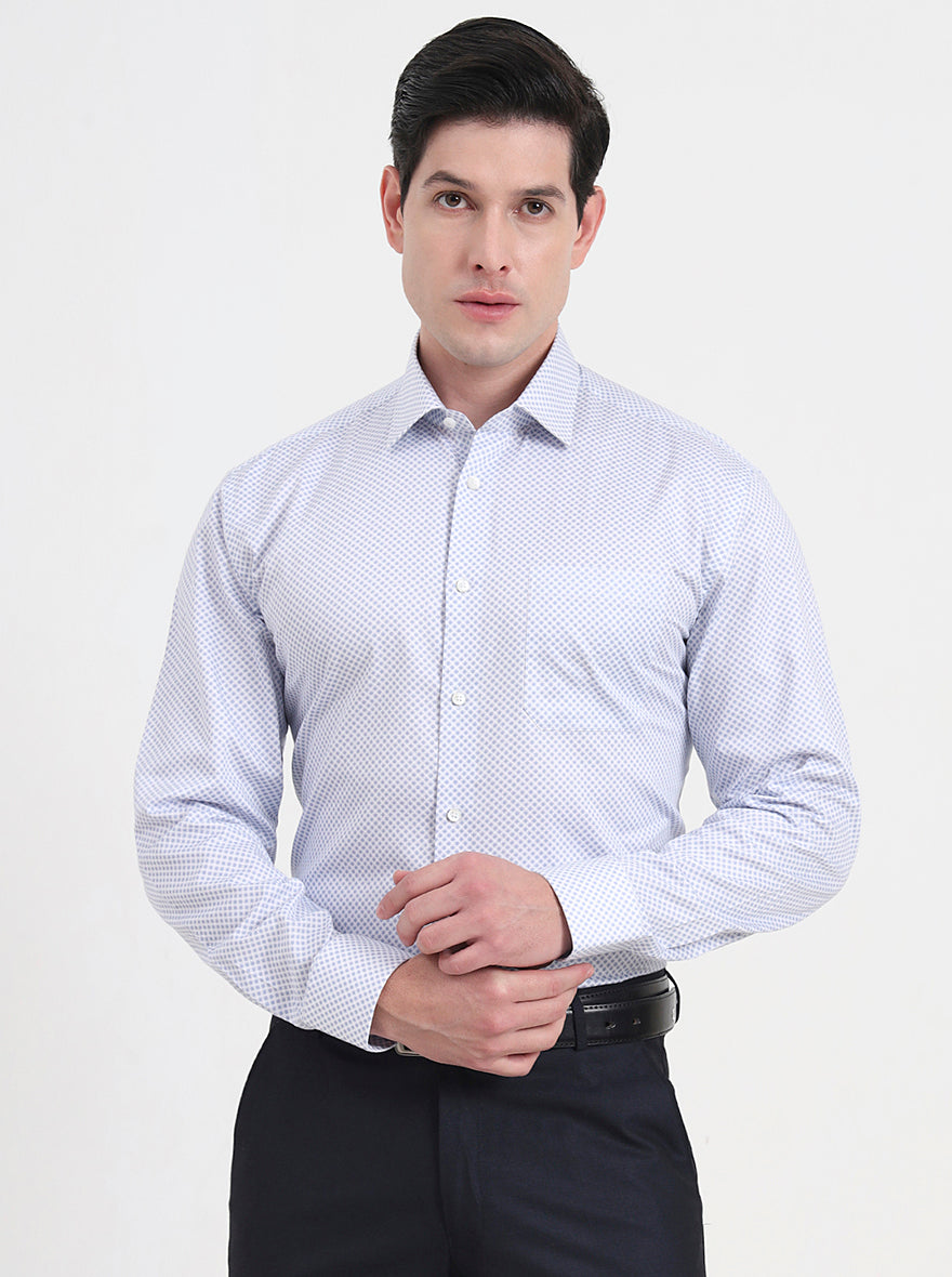 White & Blue Printed Regular Fit Formal Shirt | JadeBlue