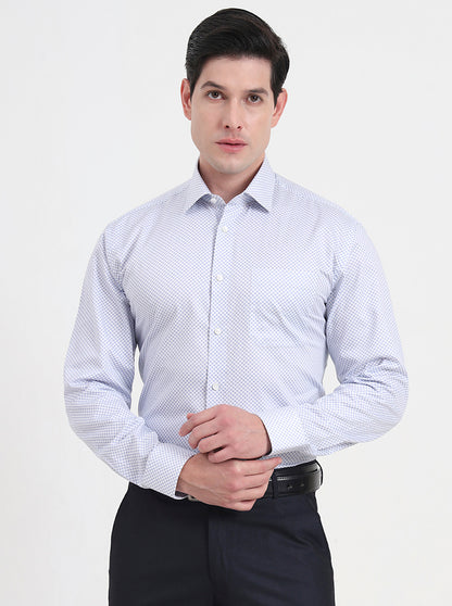 White & Blue Printed Regular Fit Formal Shirt | JadeBlue