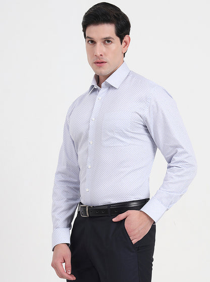 White & Blue Printed Regular Fit Formal Shirt | JadeBlue