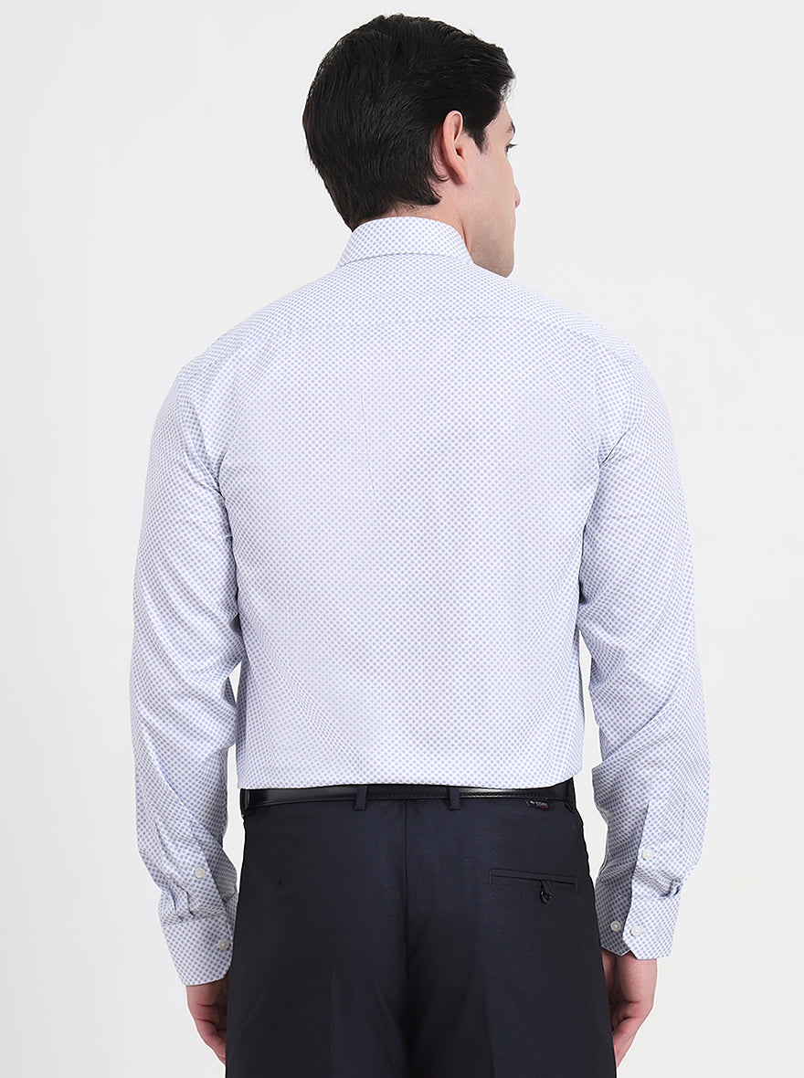 White & Blue Printed Regular Fit Formal Shirt | JadeBlue