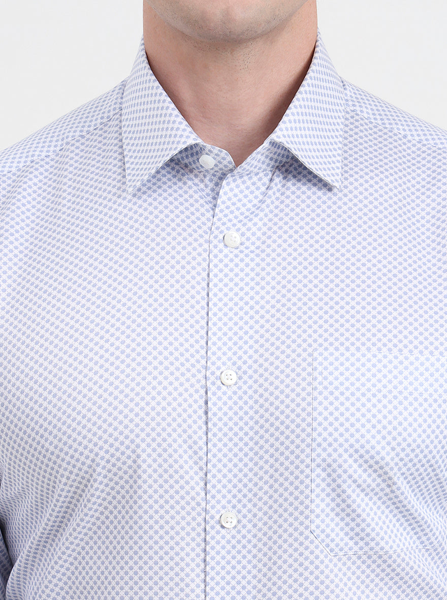 White & Blue Printed Regular Fit Formal Shirt | JadeBlue
