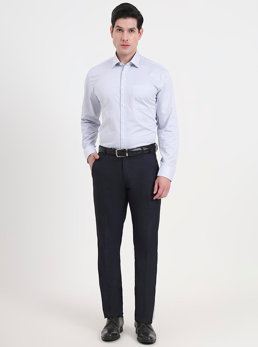White & Blue Printed Regular Fit Formal Shirt | JadeBlue