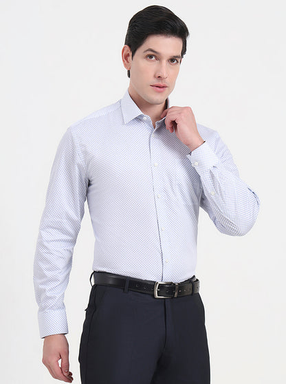 White & Blue Printed Regular Fit Formal Shirt | JadeBlue