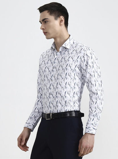 White & Base Grey Printed Slim Fit Party Wear Shirt | Greenfibre