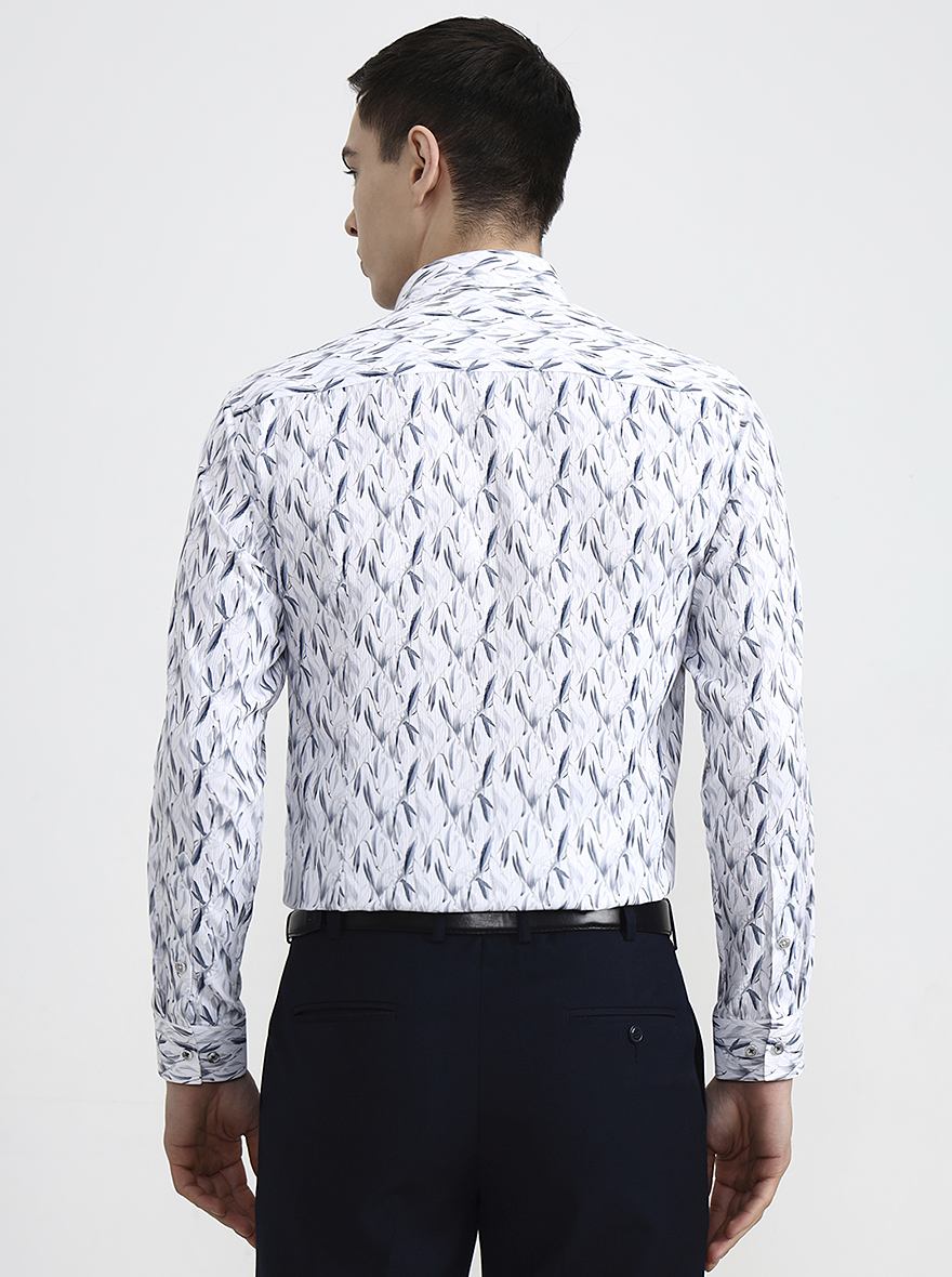 White & Base Grey Printed Slim Fit Party Wear Shirt | Greenfibre