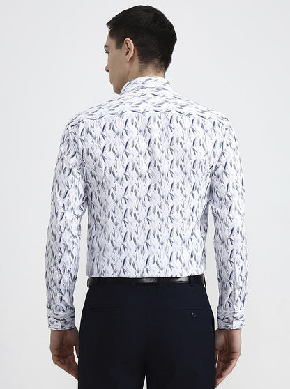 White & Base Grey Printed Slim Fit Party Wear Shirt | Greenfibre