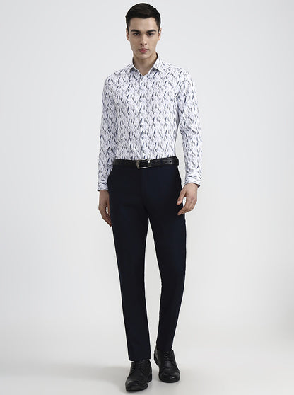 White & Base Grey Printed Slim Fit Party Wear Shirt | Greenfibre