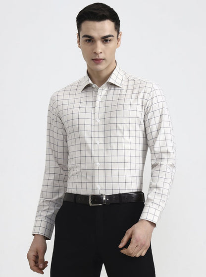 Fawn Checked Slim Fit Formal Shirt | Metal
