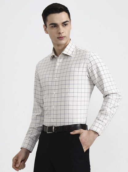 Fawn Checked Slim Fit Formal Shirt | Metal