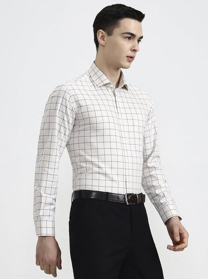 Fawn Checked Slim Fit Formal Shirt | Metal