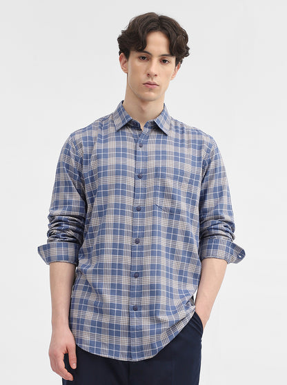 Blue Checked Slim Fit Casual Shirt | JadeBlue