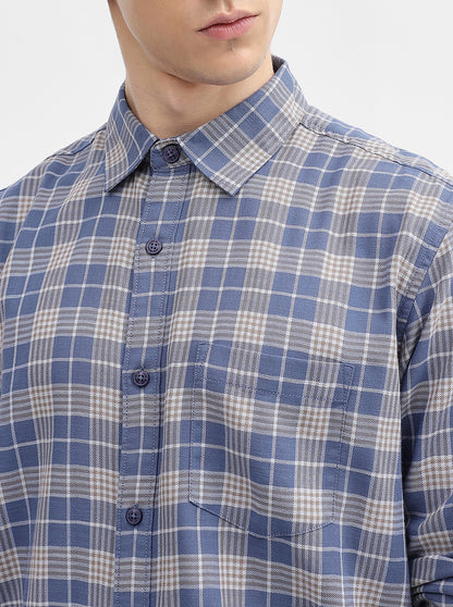 Blue Checked Slim Fit Casual Shirt | JadeBlue
