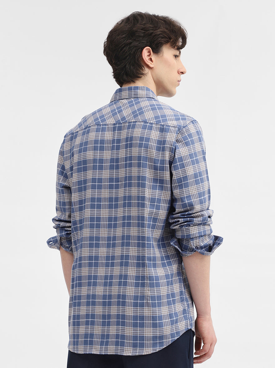 Blue Checked Slim Fit Casual Shirt | JadeBlue