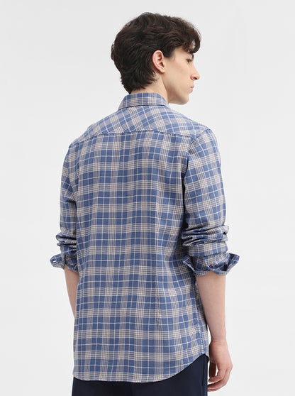 Blue Checked Slim Fit Casual Shirt | JadeBlue
