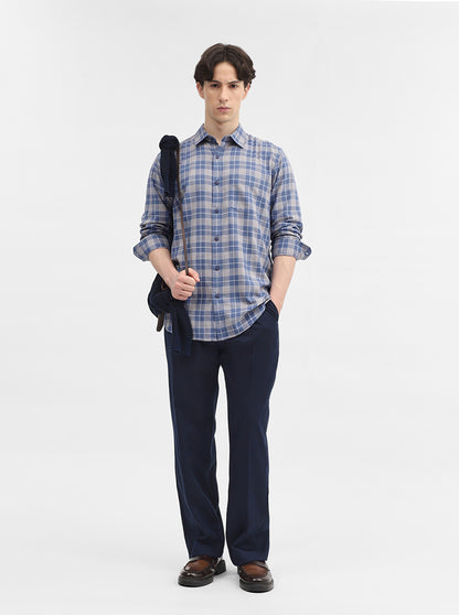 Blue Checked Slim Fit Casual Shirt | JadeBlue