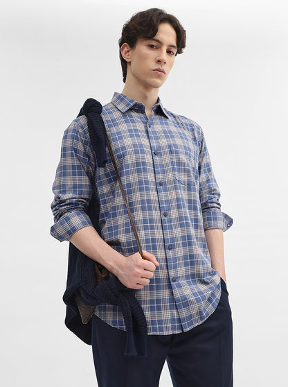 Blue Checked Slim Fit Casual Shirt | JadeBlue