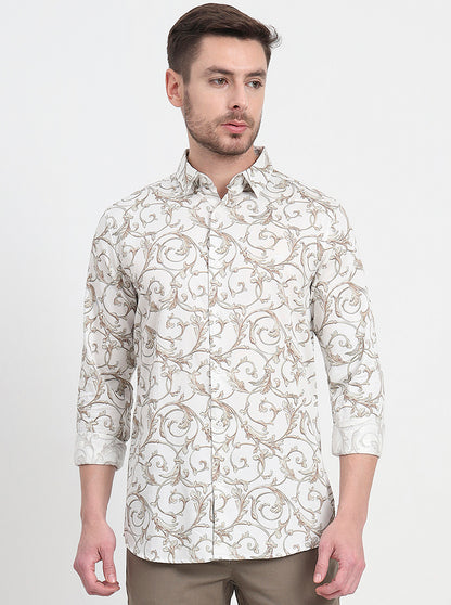 Olive Printed Slim Fit Casual Shirt | JadeBlue