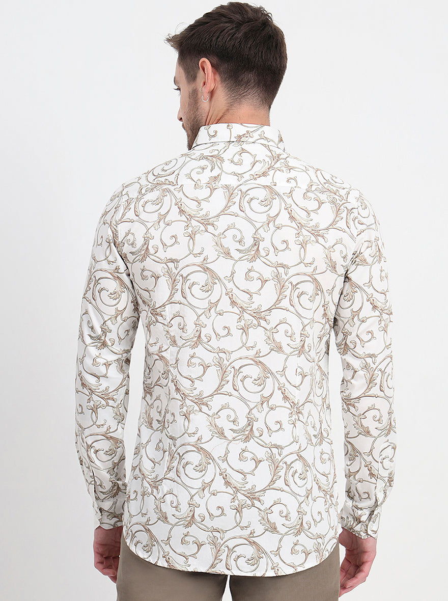 Olive Printed Slim Fit Casual Shirt | JadeBlue
