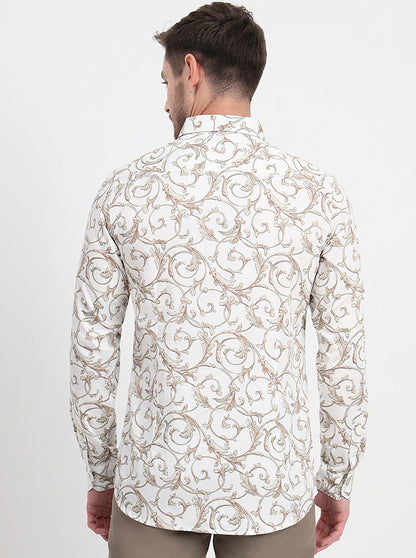 Olive Printed Slim Fit Casual Shirt | JadeBlue