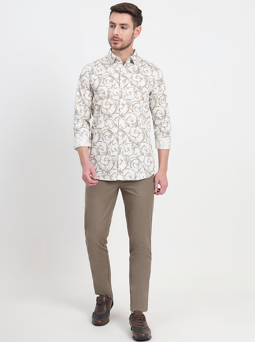 Olive Printed Slim Fit Casual Shirt | JadeBlue