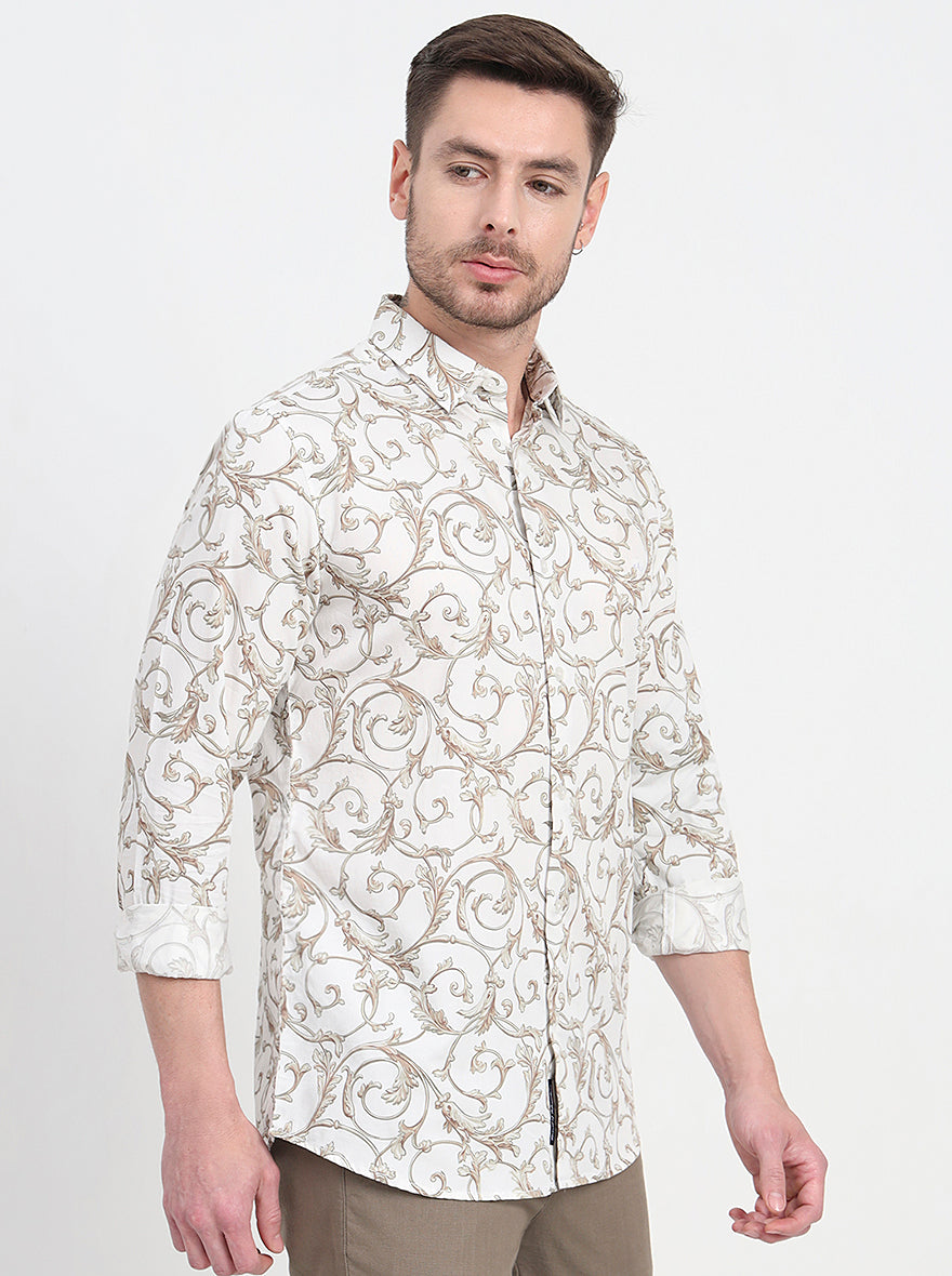 Olive Printed Slim Fit Casual Shirt | JadeBlue