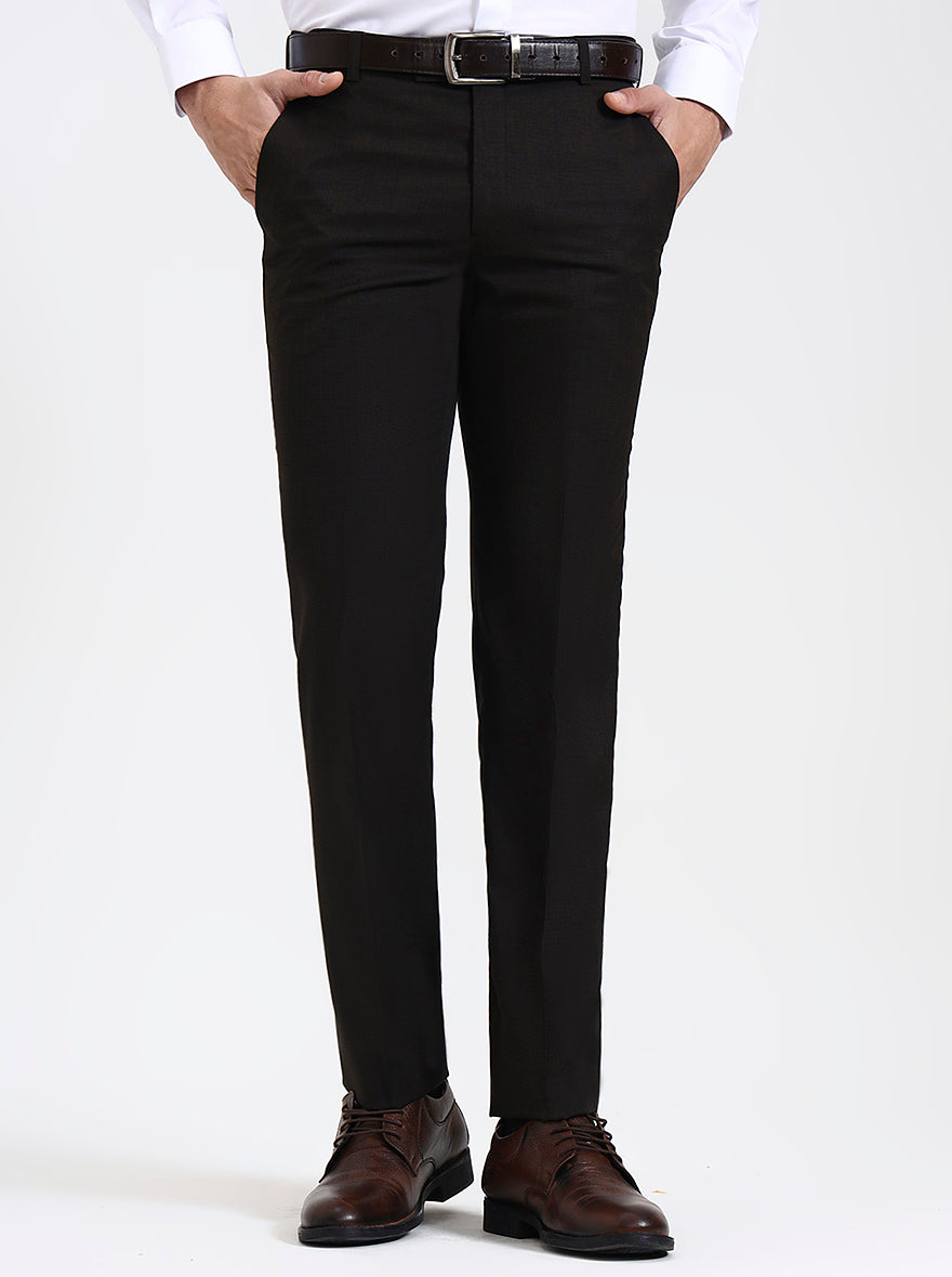 Coffee Solid Slim Fit Formal Trouser | JadeBlue Super Luxe