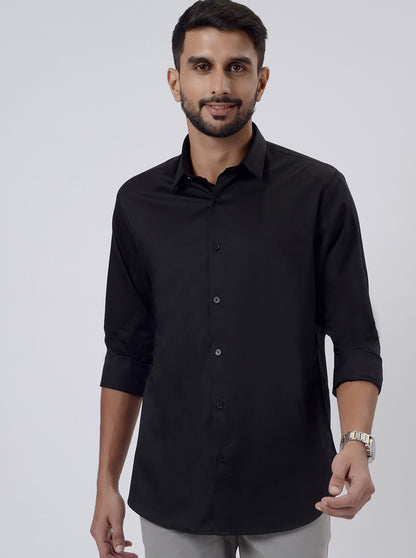 Black Solid Slim Fit Casual Shirt | JadeBlue