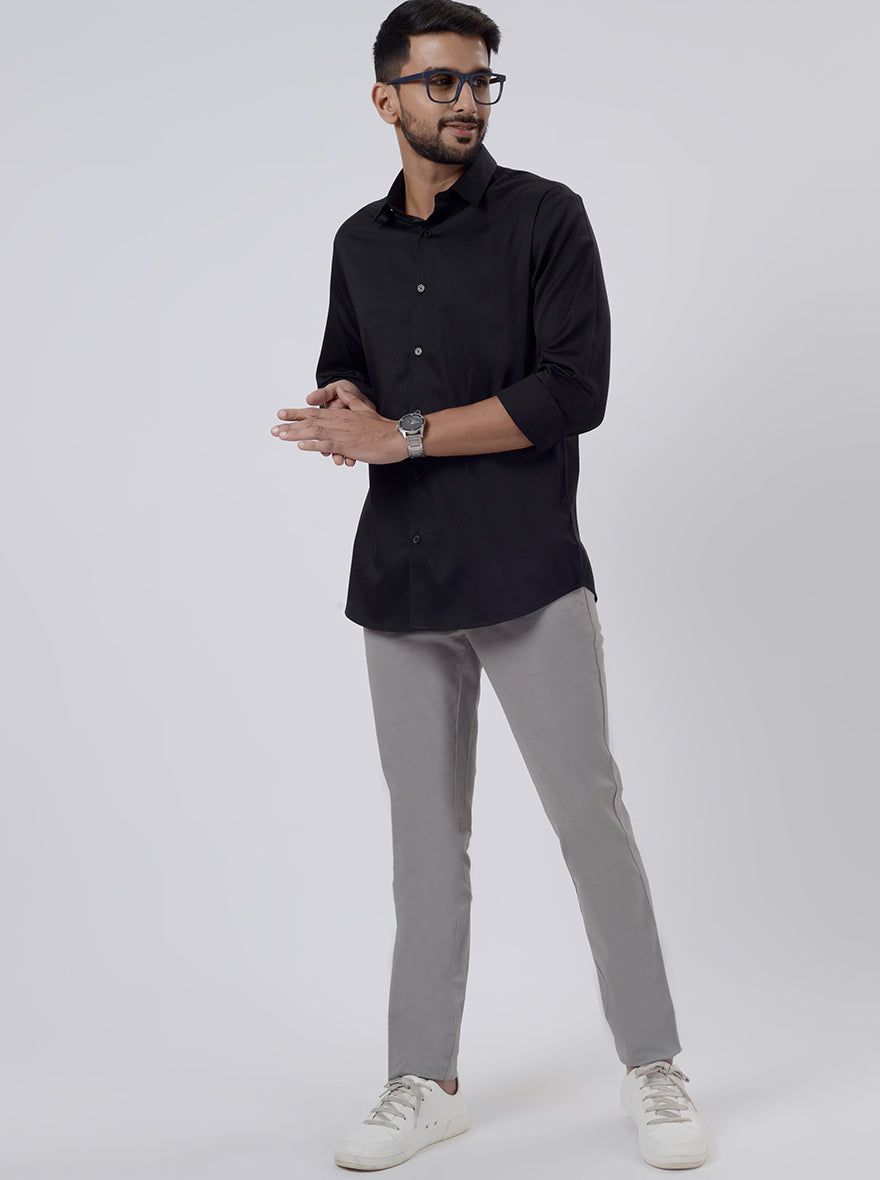 Black Solid Slim Fit Casual Shirt | JadeBlue